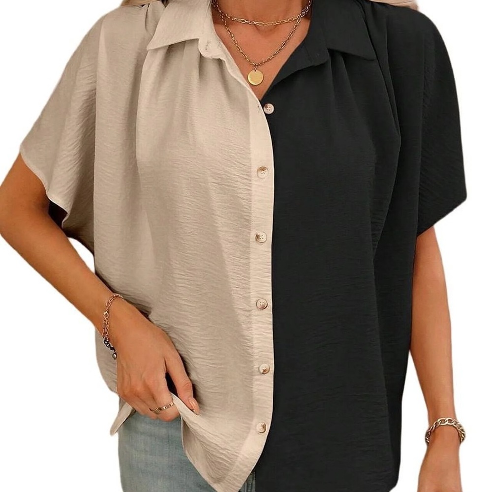 SHEIN Black and Cream Button Down Shirt
